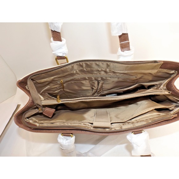 NEW Neutral Laptop Briefcase bag 11" x 16" Leather Teacher Bag - Picture 7 of 15